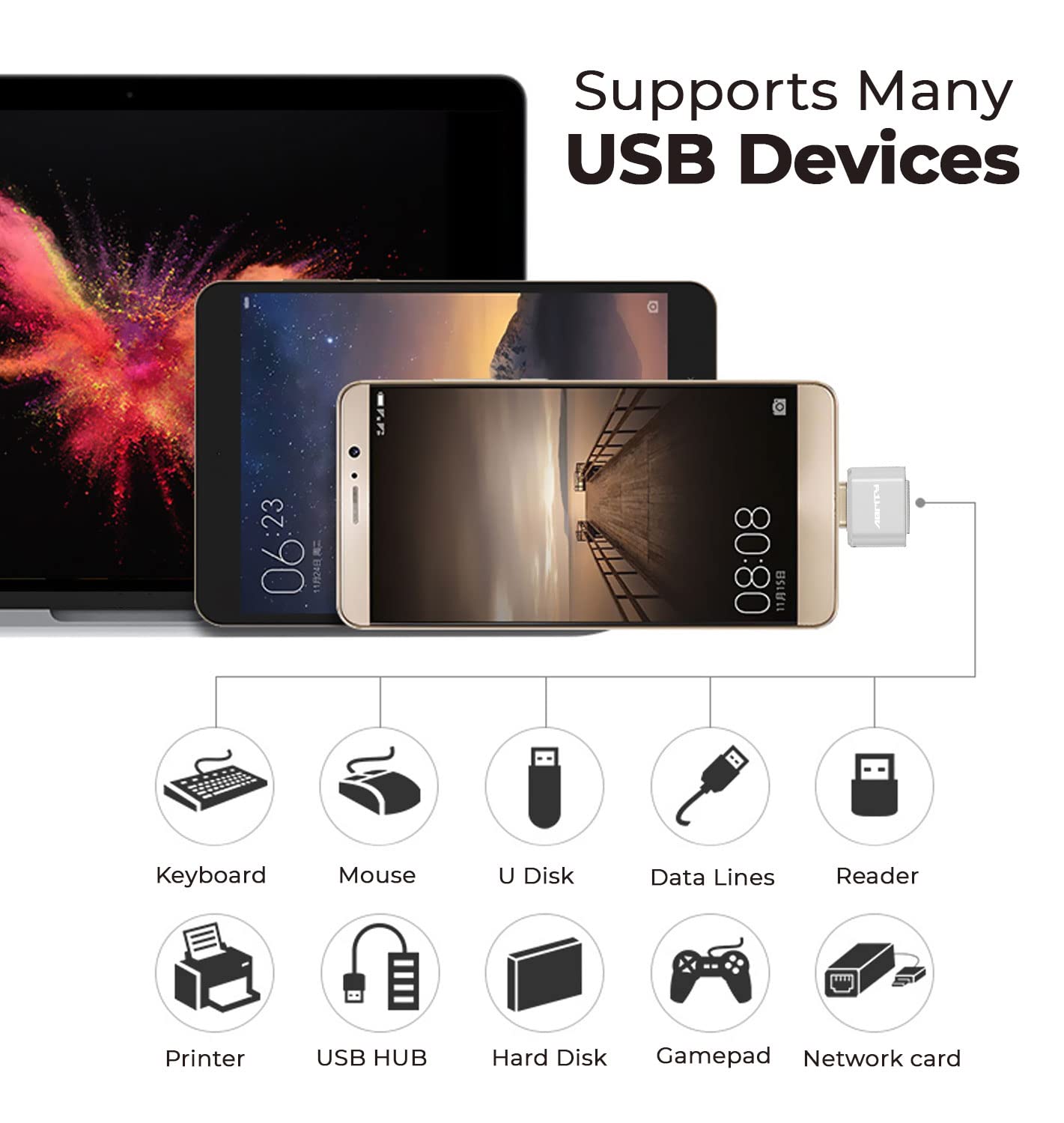 USB OTG Adaptor [2-Pack], Micro USB to USB Adapter, Micro Male to USB Female Adapter, USB A to Micro Adaptor connectors for Andriod, SD Card Reader, Xbox,PC,USB Flash Drive Stick,Smart Devices,Plug