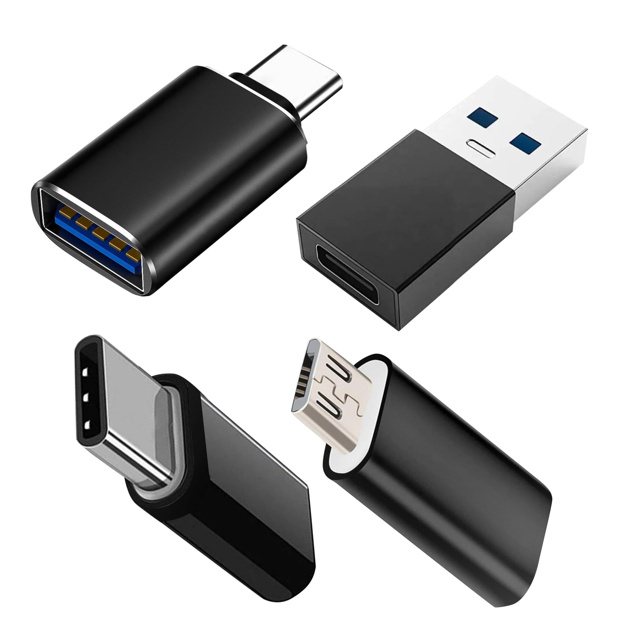 USB to USB C Adapter,USB C to USB Adaptor,Micro USB to USB C Female Adapter, Type C Male to Micro Female, Charger 4P,Thunderbolt 4 OTG Converter for MacBook,iWatch,iPhone 12 13 14 15 Pro Max (Combo)