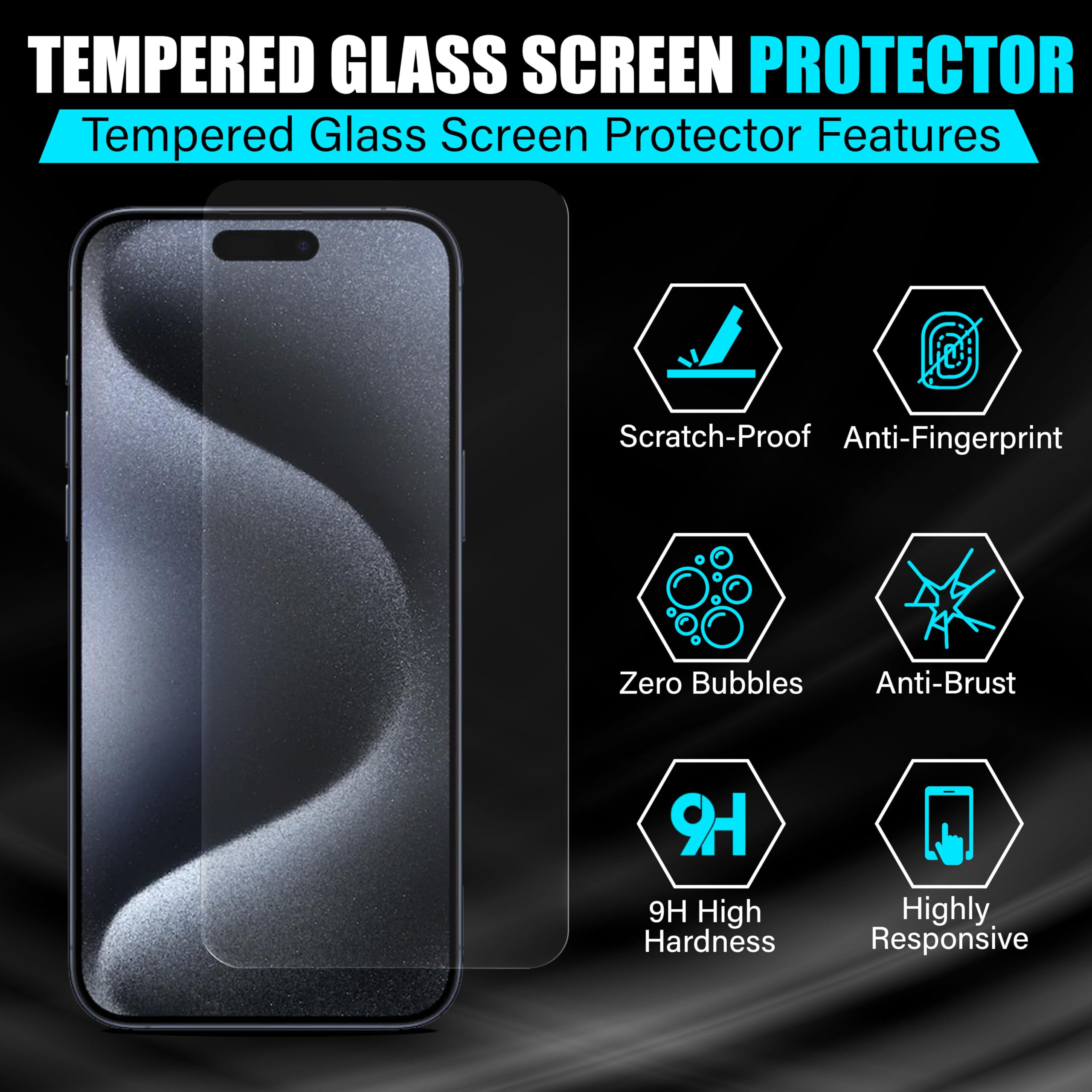 Abrity [3-Pack Screen Protector for iPhone 15 Pro Max(6.7-Inch), Tempered Glass Film Compatible with iphone 15 pro max screen protector, iphone 15 pro max Tempered Glass, Full Coverage