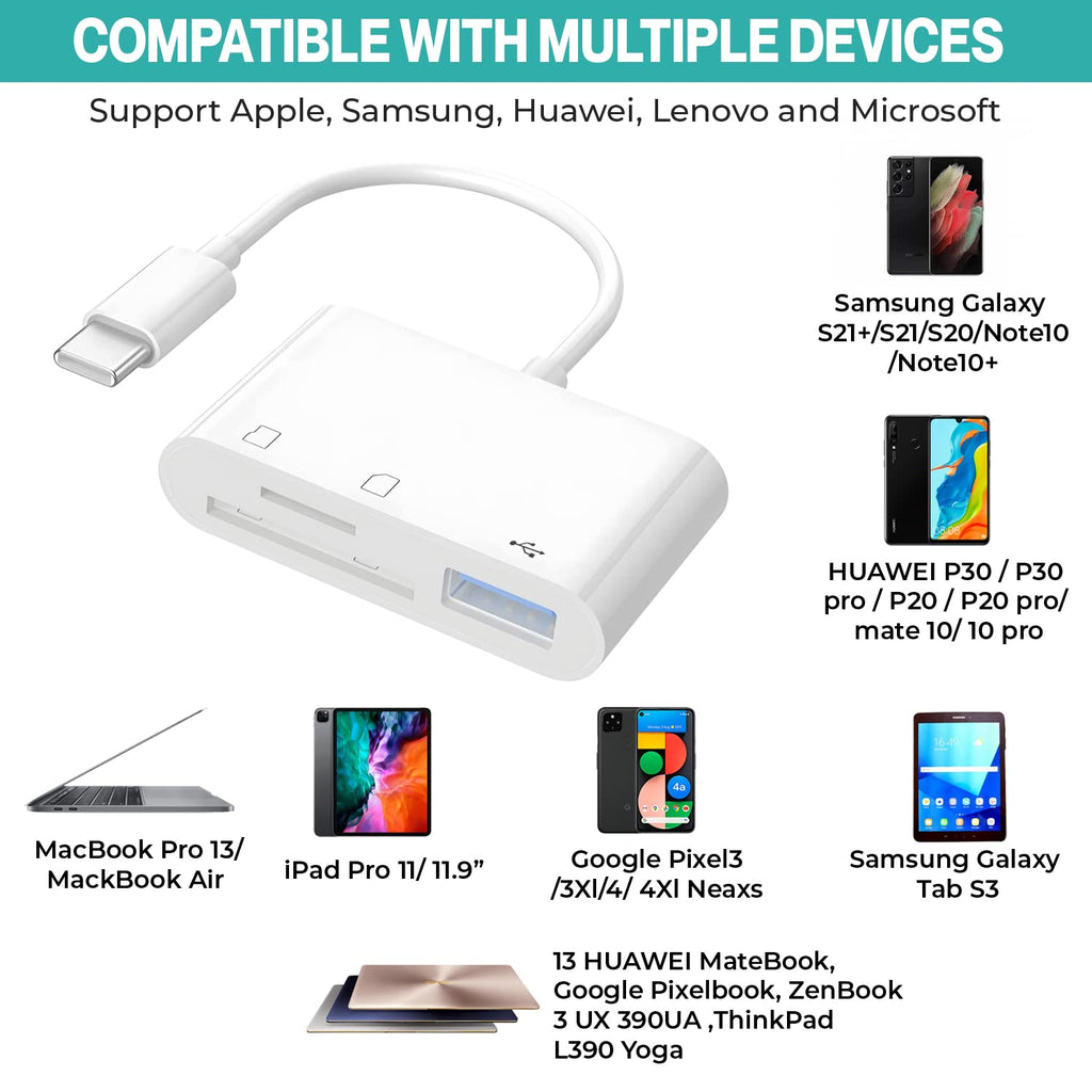 New USB C SD Card Reader [3 in 1, USB-C Adapter], USB C Micro SD Card Reader, USB Card Reader SD and Micro SD to Type C OTG Adapter for SDHC SDXC TF UHS-I Cards for USBC and USB laptop smartphone etc