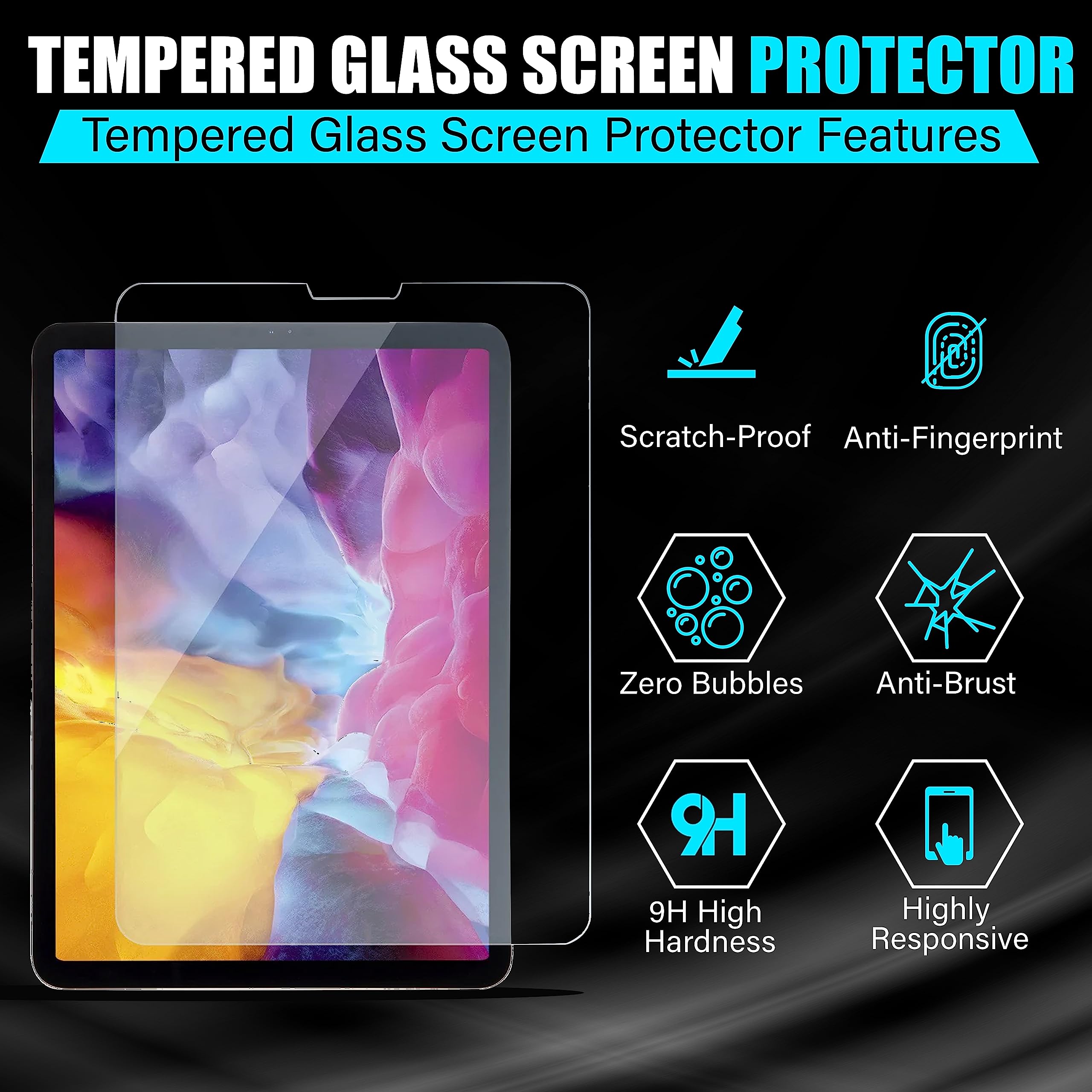 [2pack] Screen Protector for iPad Air 5/4 (10.9-Inch, 2022/2020 Model, 5th/4th Generation), 9H Tempered Glass Film