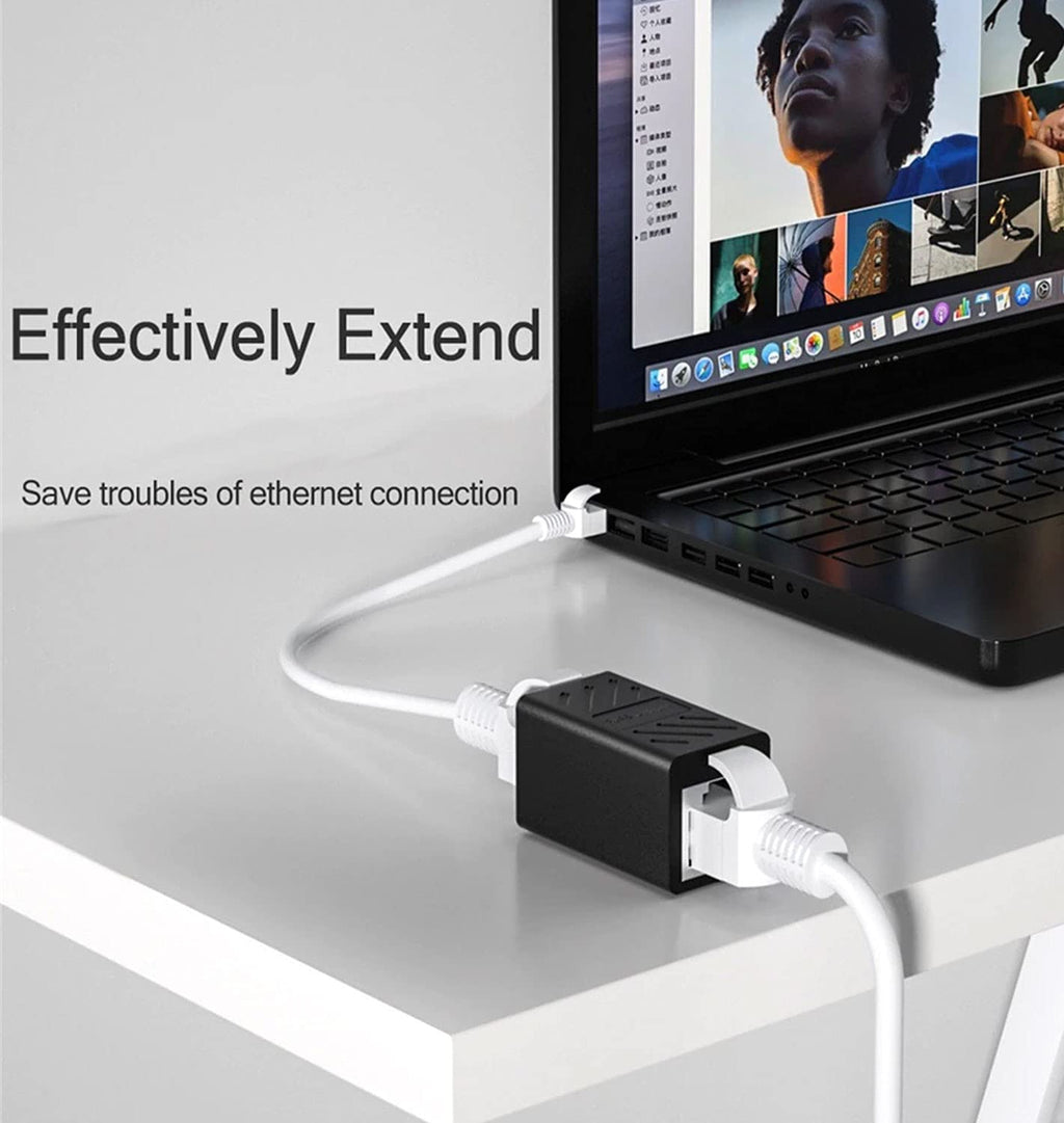 Ethernet Extender RJ45 Female Adapter cat7 cat6 cat 6a 5e network cables extension coupler joiner link 1m 20m any cable speed internet to router wifi USB switch socket LAN powerline connector [2 Pack]