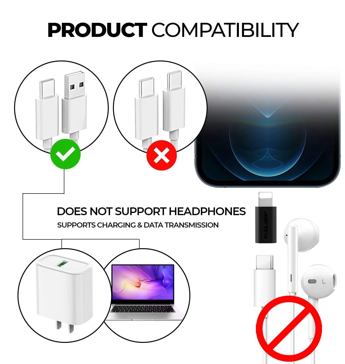 USB C to USB Adaptor (2Pack), USB C Charger Cable Adapter, USB C Plug, Connect Cable to iPhone, Light ing to USB C Adapter