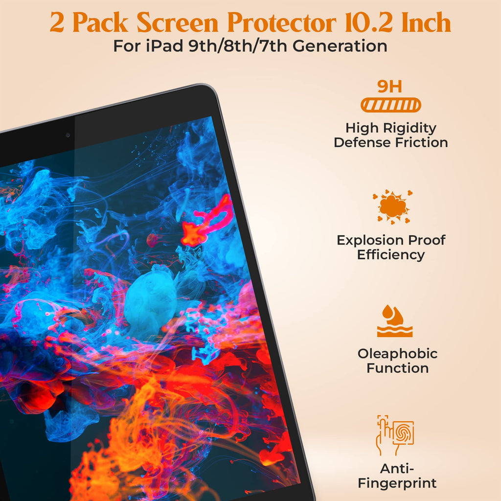 [2-Pack] Screen Protector for iPad 10.2 Inch 9th / 8th / 7th Generation 2021 2020 2019, Tempered Glass Screen Film Guard for iPad 7 / iPad 8 / iPad 9