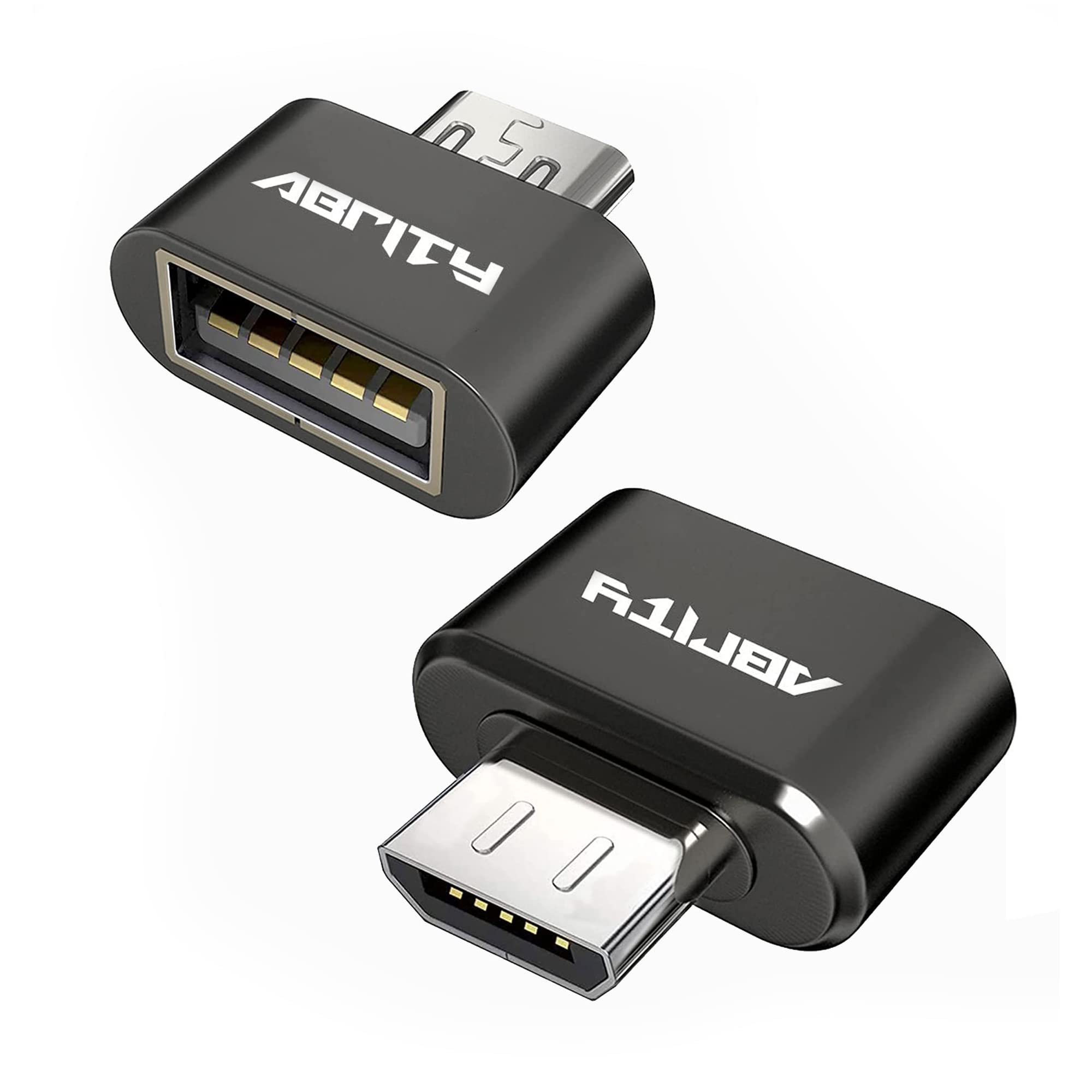 Abrity Micro USB OTG to USB Adapter A Micro USB Male OTG to USB Female A Adapter USB On The Go Adapter (2Black)