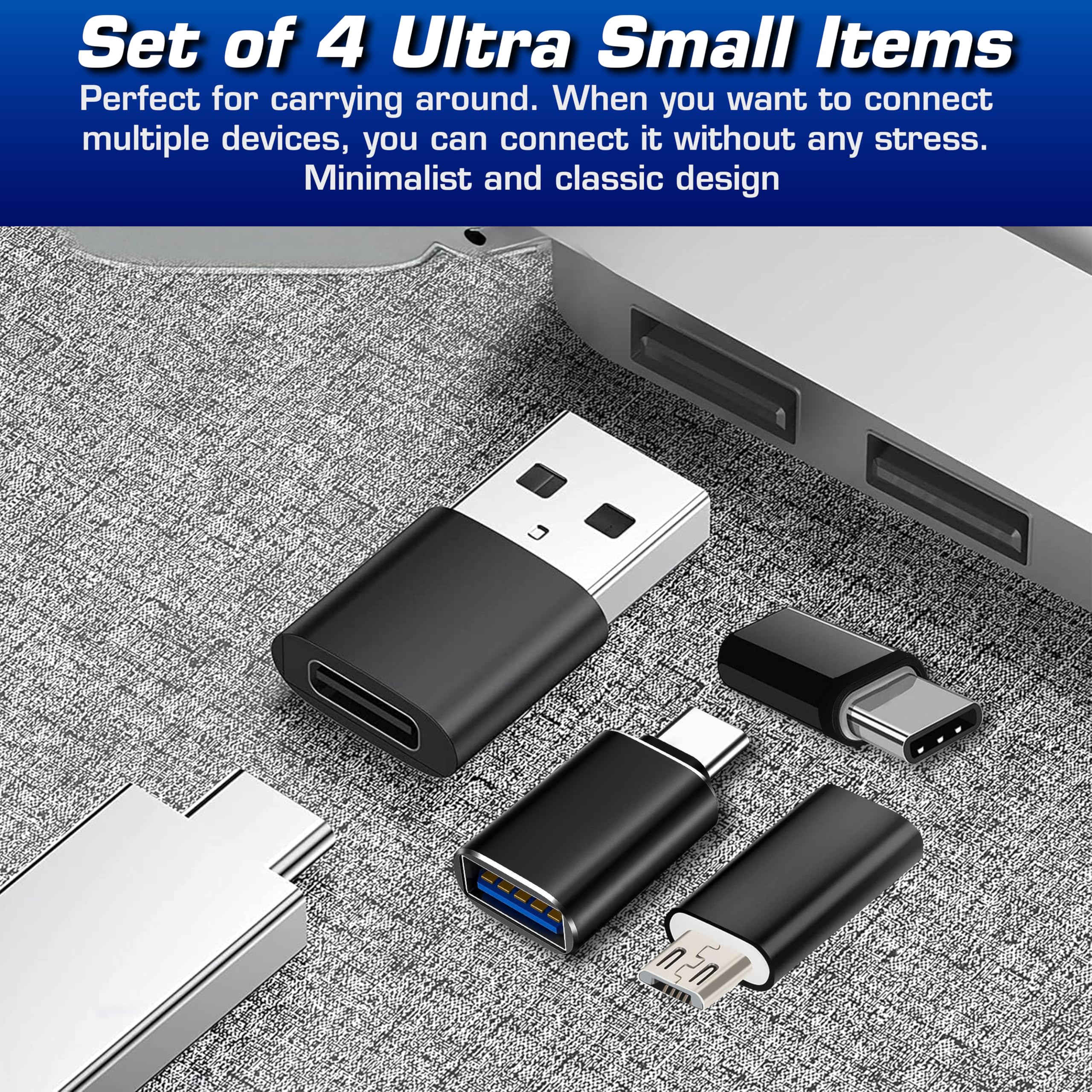 New [Combo,5 Pack] Multi Purpose Adapters for iPhone, Samsung, Mobile, Car, Tablets, Watch, USB A to C, USB C to A, Micro USB to USB A, Micro to USB C, USB C to USB C, Perfect for Traveling or Home