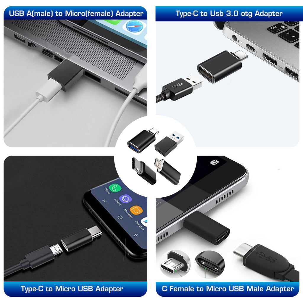 New [Combo,5 Pack] Multi Purpose Adapters for iPhone, Samsung, Mobile, Car, Tablets, Watch, USB A to C, USB C to A, Micro USB to USB A, Micro to USB C, USB C to USB C, Perfect for Traveling or Home