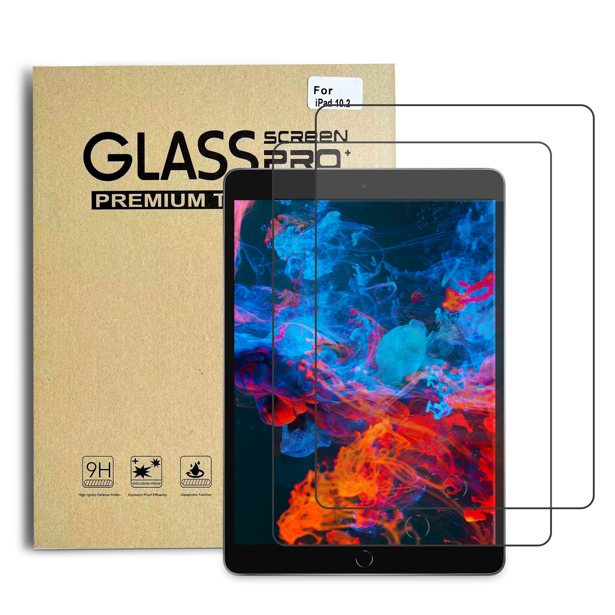 [2-Pack] Screen Protector for iPad 10.2 Inch 9th / 8th / 7th Generation 2021 2020 2019, Tempered Glass Screen Film Guard for iPad 7 / iPad 8 / iPad 9