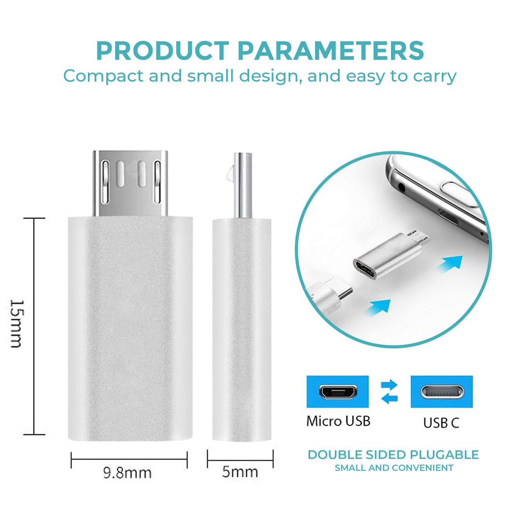 New USB C Female to Micro USB Male Adapter (2Pack), Micro USB Adaptor, Micro USB to USB C Adapter fast charger Power cable plug strip extender for Nexus Nokia LG Xbox PS Kindle Samsung Galaxy Devices