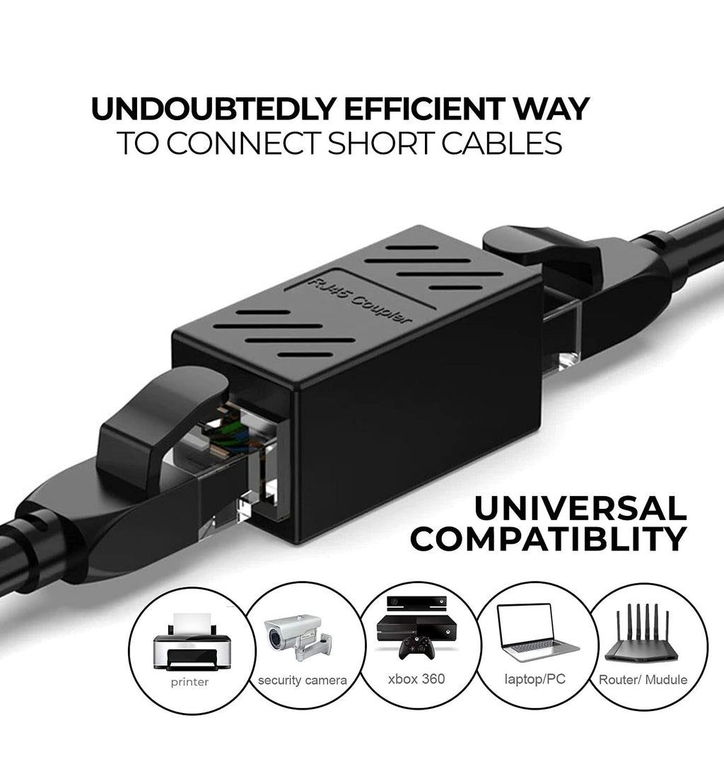 Ethernet Extender RJ45 Female Adapter cat7 cat6 cat 6a 5e network cables extension coupler joiner link 1m 20m any cable speed internet to router wifi USB switch socket LAN powerline connector [2 Pack]