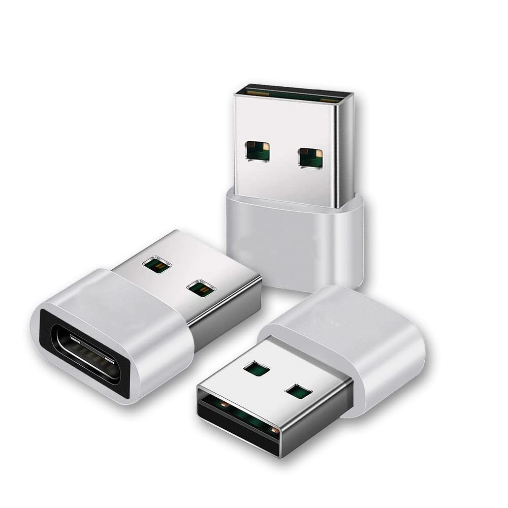 New USB C Female to USB Male Adapter,Type C Charger Plug Power Converter for Apple Watch iWatch 7,AirPods,iPhone 11 12 13 Pro Max,SE,iPad mini 6 Air 4 5,Samsung Galaxy S20 S21 S22 FE (3 Pack Silver)